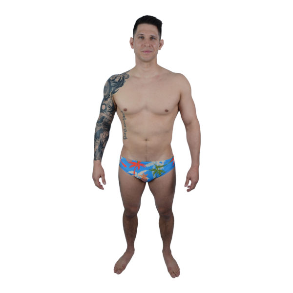 Blue Tropical Mens Swimming Briefs | Innate Active Sustainable Swimwear made from recycled plastic bottles